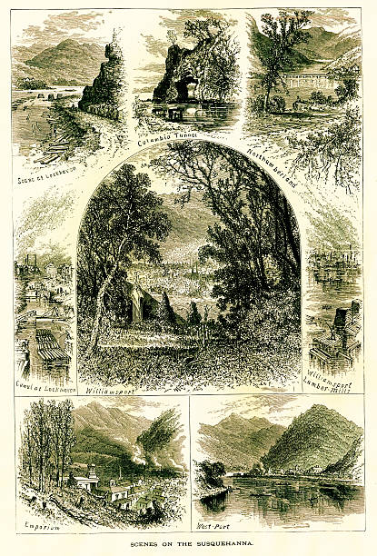 Scenes on the Susquehanna River, USA Scenes on the Susquehanna River, USA. Published in Picturesque America or the Land We Live In (D. Appleton & Co., New York, 1872). paradise pennsylvania stock illustrations