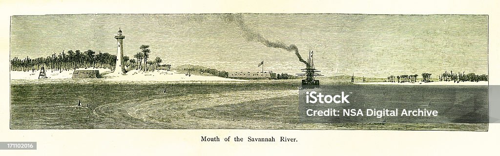Ustach Rzeka Savannah, Georgia - Zbiór ilustracji royalty-free (Ameryka)