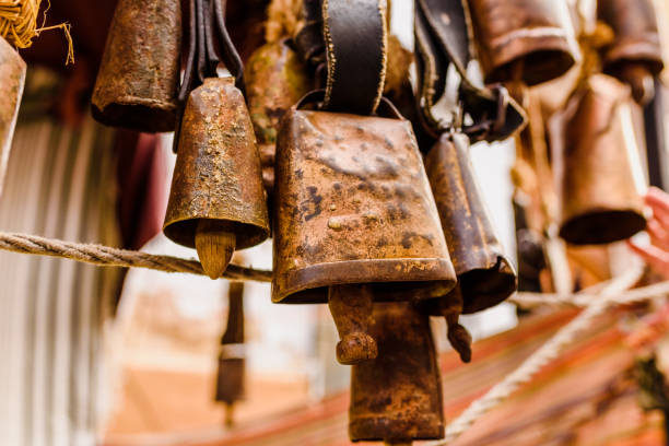 istock Antique metal cowbells hanging. 1711023599