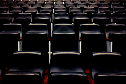 Rows of empty seats and seats in an auditorium.