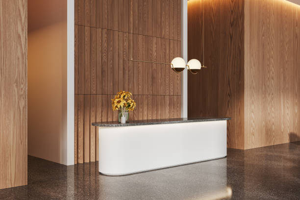 istock White and wooden office hall interior with reception 1711050480