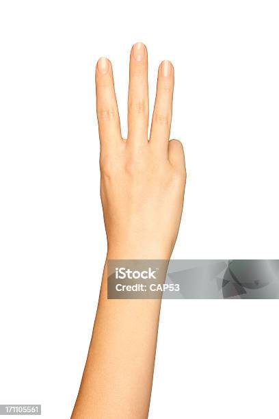 Rękę Kobiety Z Trzema Palcami Na Białym Tle - zdjęcia stockowe i więcej obrazów Aspiracje - Aspiracje, Białe tło, Biały