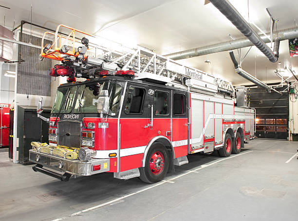 istock parked firefighter truck in barrack 171105897