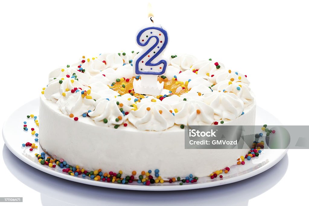 Birthday Cake Birthday cake with candle for 2. birthday        You can find another anniversaries and birthday numbers in our light box: DESSERT 2-3 Years Stock Photo