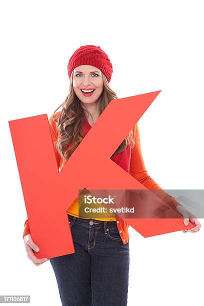 Woman Holding Letter K Stock Photo - Download Image Now - Letter K, Holding, Number