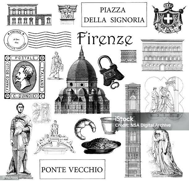 Vintage Ilustracji Zabytków I Symbole Florencja Włochy Zestaw - Stockowe grafiki wektorowe i więcej obrazów Włochy