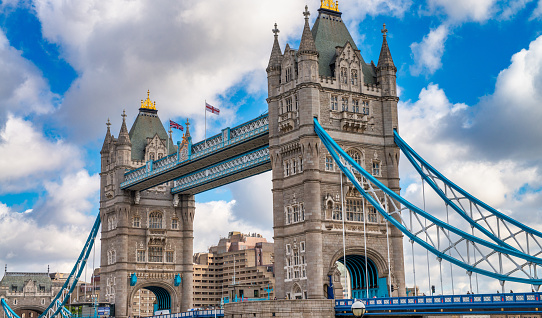 the infamous tower of london from across the river thames in london, england