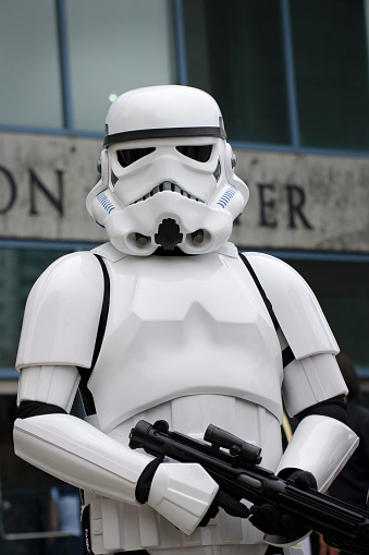 San Jose, California, USA - May 27, 2012: Cosplayer (costumed player) dressed as Star Wars storm trooper at FanimeCon 2012. FamineCon 2012 attracted about 20,000 convention goers to the four day event at the San Jose Convention Center over Memorial Day weekend.