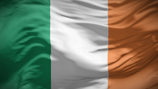 3d illustration flag of Ireland. Close up waving flag of Ireland.