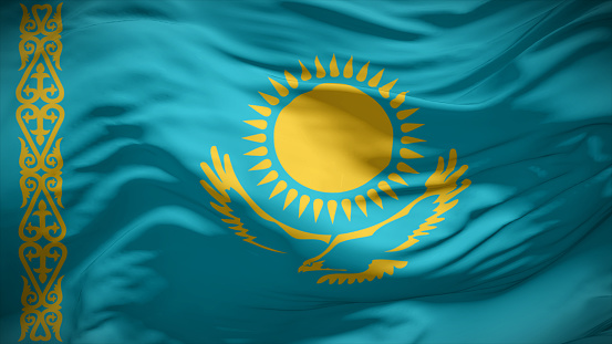 3d illustration flag of Kazakhstan. Close up waving flag of Kazakhstan.