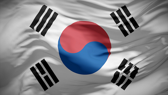 Flag of south korea waving with highly detailed textile texture pattern