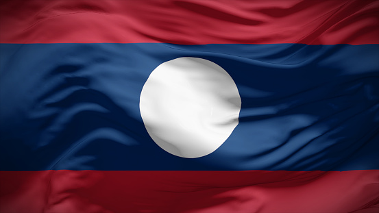 3d illustration flag of Laos. Close up waving flag of Laos.