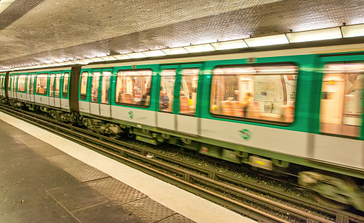 Paris - December 2012: Interior of Metro subway station.