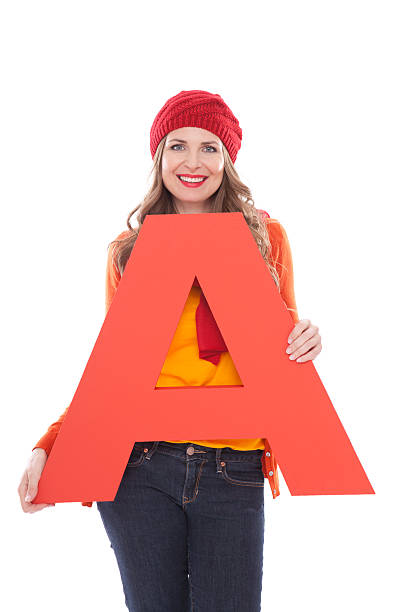 istock Woman holding letter A. 171110113