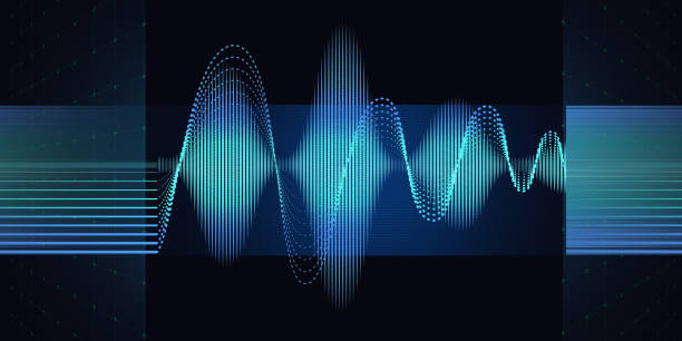 istock Abstract background with blue sound wave from lines in virtual space. Technologyl  audio wave concept.  For music wave poster design. 1711101812