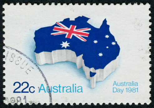 Cancelled Stamp From Australia Showing The Country And Flag