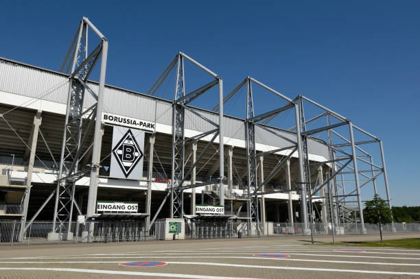 Moenchengladbach, Germany - May 25, 2012: East entrance of the soccer stadium Borussia Park. It is build in 2004 and has a capacity of more than 54.000 people and it is the home stadium of german Bundesliga club Borussia Manchengladbach.