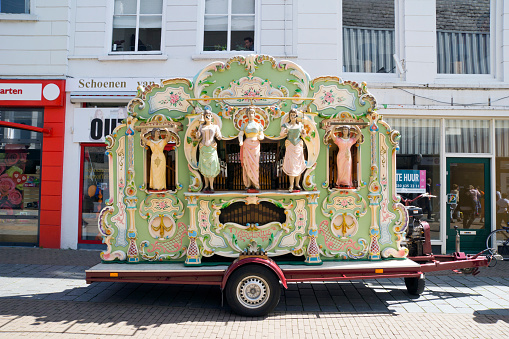 Gorinchem, The Netherlands - April 30, 2012: Barrel organ Mercurius playing in the streets of Gorinchem. Date of construction unknown.