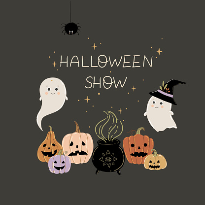 Vector illustration for Halloween with ghosts. Composition for a poster or postcard.