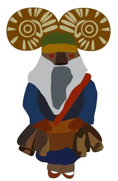 Vector illustration of Mummers (Bulgarian Kukeri) mythical monsters in Bulgarian culture who chasing the evil spirits away.