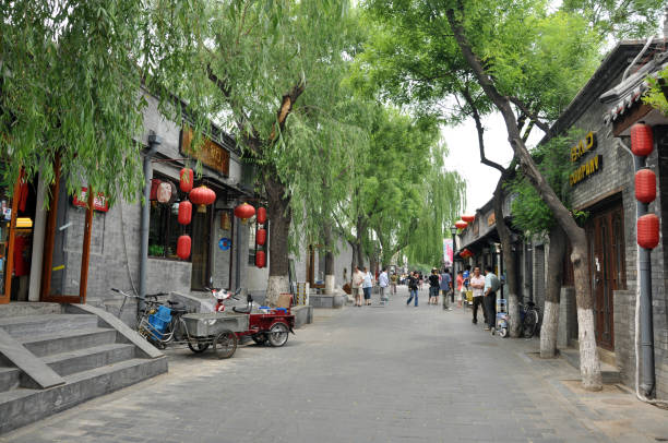 Beijing, China - May 10, 2009: The Southern Gong and Drum Lane has the reputation of being one the oldest Hutongs in Beijing. This street is now a favorite shopping, bar and restaurant street for tourists and expats, and some of the stores and restaurants are owned or staffed by expats. So for example, you can find authentic Indian food in a restaurant owned by real Indians, buy shirts at a t-shirt shop owned by a British man, or shop for ceramics in a store staffed by a Philippine. The shops and restaurants know how to cater to foreign tastes. Some of the places are upscale and designed for expat executives working in the area. The street is popular among young people. So it is a more relaxed shopping and eating street popular with tourists who want to save money and with young people.