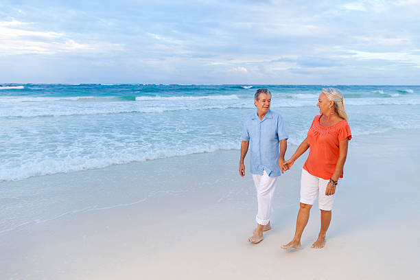 istock Romantic senior couple walking on the beach 171112036