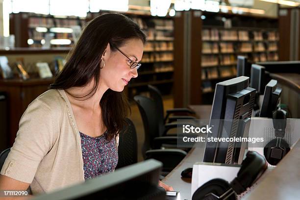 Woman With Computer Stock Photo - Download Image Now - Computer, Eyeglasses, Global Communications