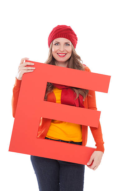 istock Woman holding letter E. 171112261