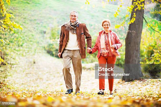 아름다운 성숙한 커플입니다 걷기 파크 2명에 대한 스톡 사진 및 기타 이미지 - 2명, 60-69세, 가을
