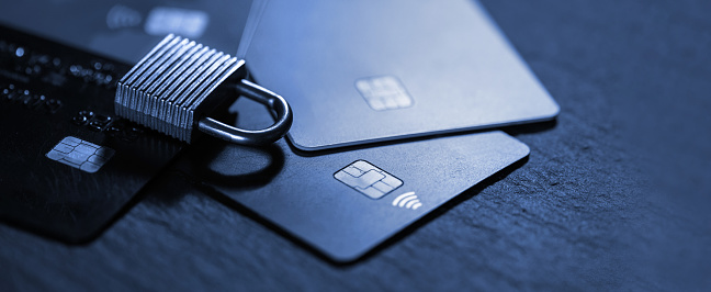 Credit card data security concept with padlock