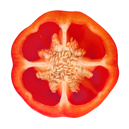 Red bell pepper portion on white background. Clipping path included.Pepper pictures: