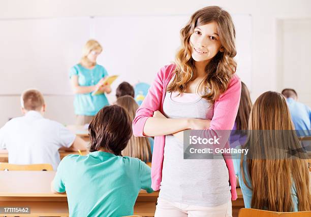 Students In Classroom Cheerful Girl Looking At Camera Stock Photo - Download Image Now
