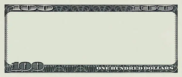 Photo of One hundred dollar bill without interior artwork