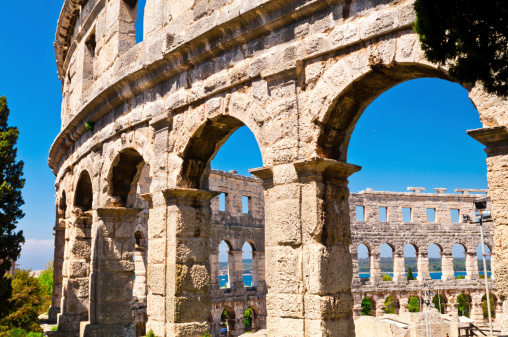 Part of Roman Amphiteater, Arena, Colosseum in Pula, Istria, Croatia.