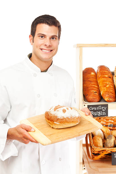 istock Small Business Baker with Bread in Bakery Store on White 171117030