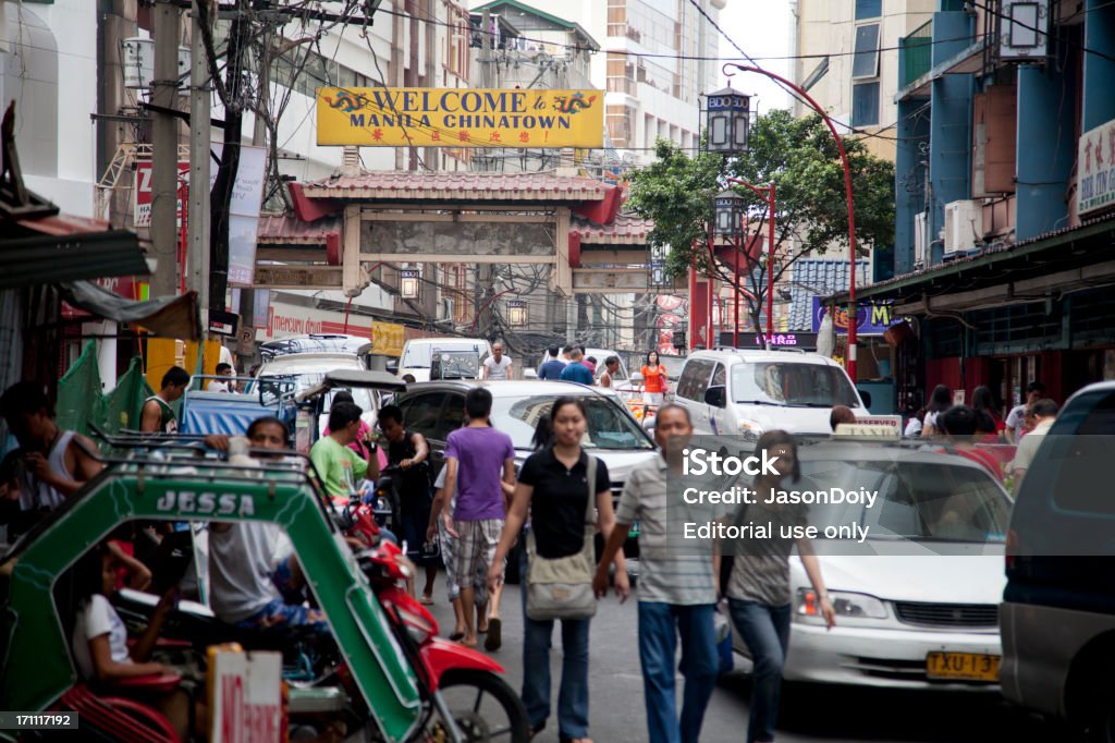 마닐라 차이나타운은 Binondo 관구 - 로열티 프리 3륜 자전거 스톡 사진