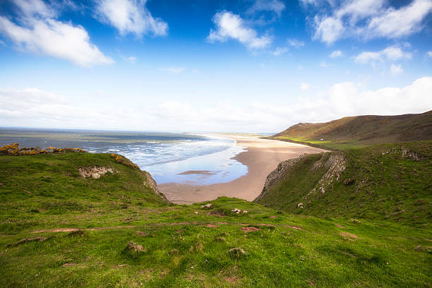 Gower Peninula, Rhossili bay, South Wales View across the bay from the Gower gower peninsular stock pictures, royalty-free photos & images