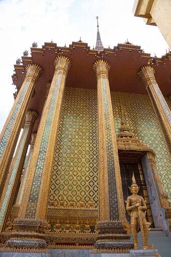 The Phra Mondop (or the library contains several ornamented bookcases filled with sacred texts) at Wat Phra Kaew (Temple of the Emerald Buddha), Bangkok Thailand