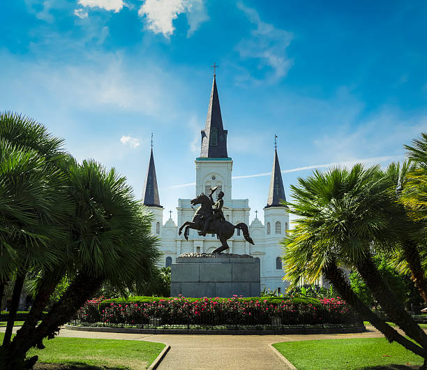 New Orleans Jackson Square and Saint Louis Cathedral Saint Louis Cathedral on Jackson Square. jackson square stock pictures, royalty-free photos & images