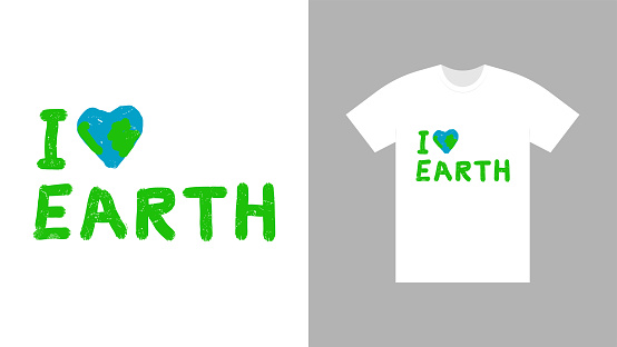 A t-shirt design with the concept I Love Earth. This t-shirt design is print-ready and vector-based.