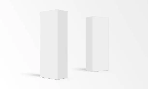 Vector illustration of Tall Cardboard Rectangular Boxes Mockups, Side View