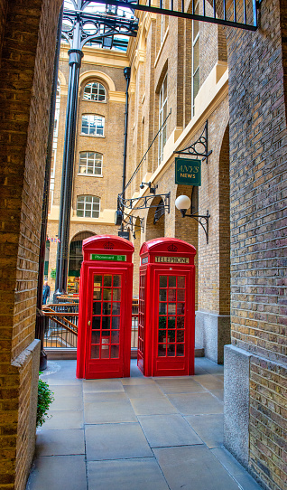 Famous red telephone booth in London.