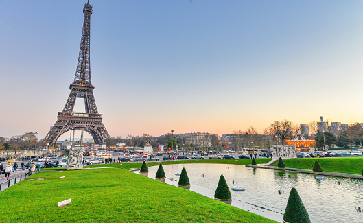 Eiffel Tower and Seine river in the morning sun