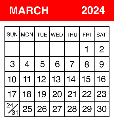 March 2024 Calendar Stock Illustration - Download Image Now - 2024 ...