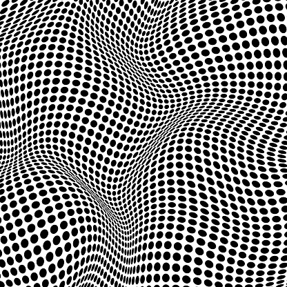 This image manifests a striking visual dialogue between structure and motion, portraying a grid pattern where each circle is meticulously warped, forming a distinctive 3D wave pattern. The intentional warping of the circles introduces a layer of fluid dynamism, seamlessly contrasting the inherent order and symmetry of the grid structure. This piece beautifully captures the essence of geometric elegance and rhythmic flow, potentially serving as an abstract representation of the interaction between static stability and dynamic transformation in various conceptual realms such as technology, design, mathematics, or digital art.
