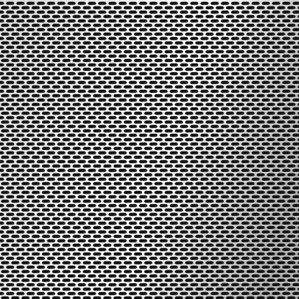 Vector illustration of A metal surface featuring a mesh of oval-shaped holes, creating a robust and visually intriguing texture.