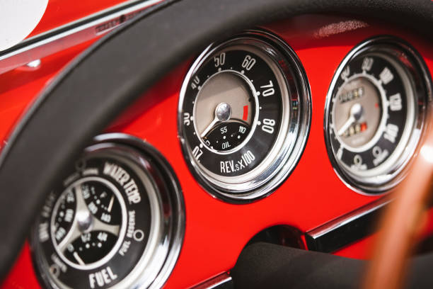istock Vintage dashboard with various gauges on a retro car 1711325566