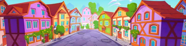 Vector illustration of Medieval germany town street with old house vector