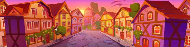 Vector illustration of Medieval germany town street with old house vector