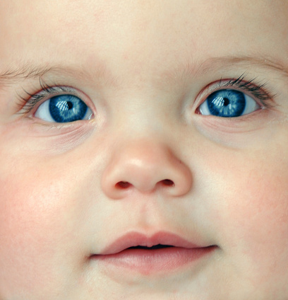 Close up of baby's face, aged 6 to 12 months.